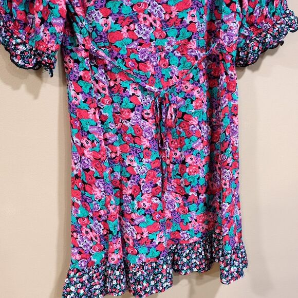RIXO Dress Pink Purple Floral Puff Sleeve Mini Ruffle Cottage Size 6 - Picture 5 of 10